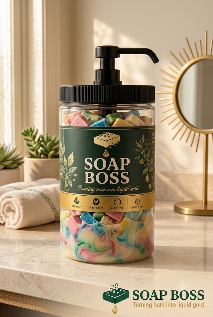 SOAP BOSS premium jar on a bathroom vanity